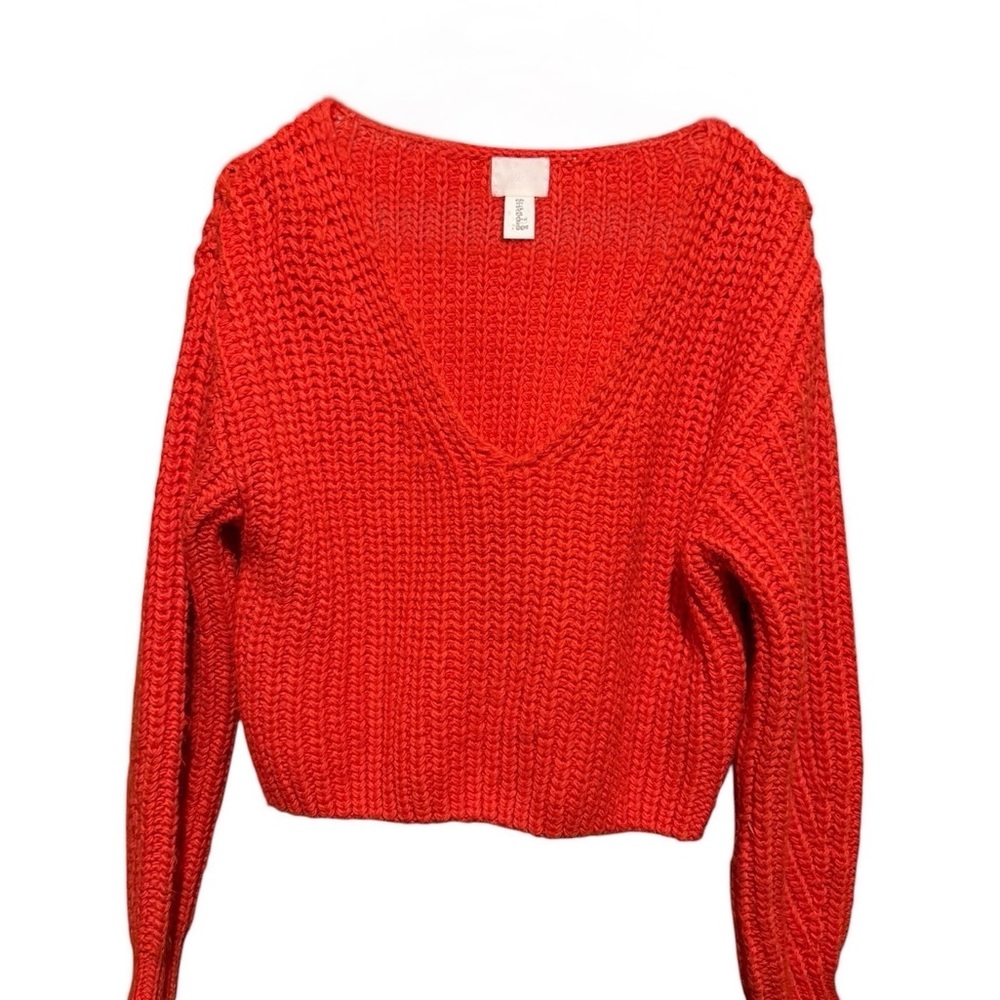 EUC H&M Red Chunky V-Neck Sweater S